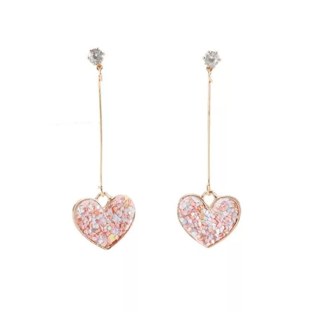 NWT Pink Glitter Heart Drop Earrings - Picture 4 of 4
